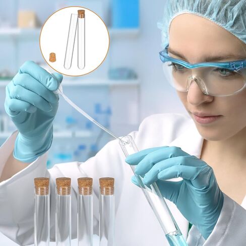 50pcs أنابيب اختبار الزجاج مع سدادات Cork صافية مستديرة مختبر المختبر المختبر الحاشيات الزجاج قوارير الحاويات للنباتات التجارب العلمية تفضلات تخزين الحلوى (35 مل) in Saudi Arabia