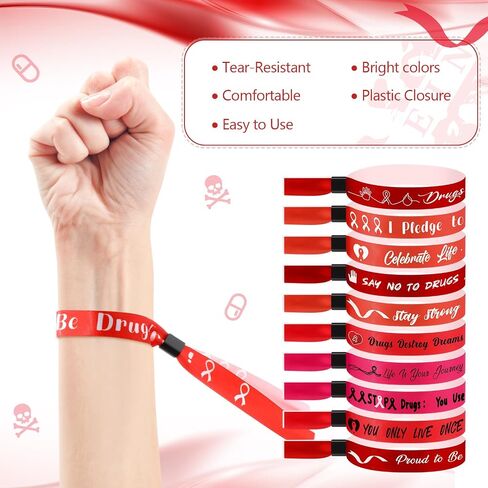 200 PCS Live Drug Free Wristband Bulk Red Rebon Week Wristbands Red Rebon Ribbon Awarenents For Actors Anti Drugs Events تزود الأساور للنشاط الخيري العام in Saudi Arabia