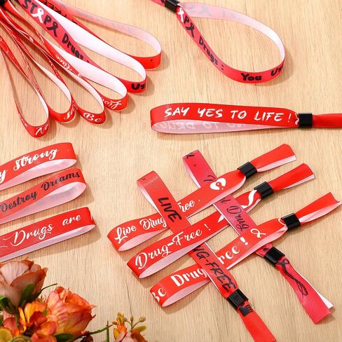 200 PCS Live Drug Free Wristband Bulk Red Rebon Week Wristbands Red Rebon Ribbon Awarenents For Actors Anti Drugs Events تزود الأساور للنشاط الخيري العام in Saudi Arabia
