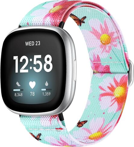 Odbeai Stretchy Band Compatible with Fitbit Versa 4 Bands for Woman/Versa 3 Bands Women/Sense 2 /Sense Band, Adjustable Elastic Nylon Sport Cute Stretch Stylish Replacement Wristbands Strap in Kuwait