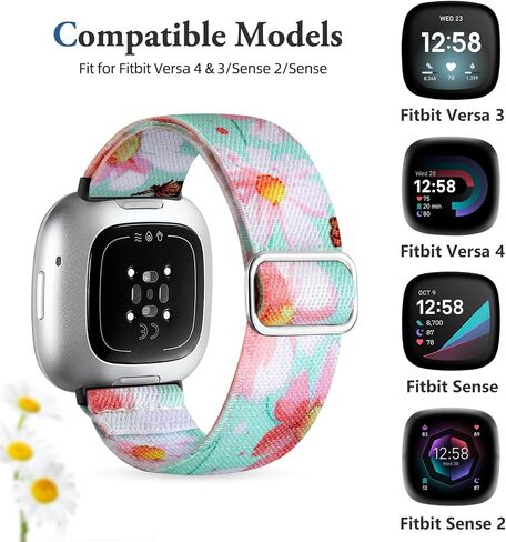 Odbeai Stretchy Band Compatible with Fitbit Versa 4 Bands for Woman/Versa 3 Bands Women/Sense 2 /Sense Band, Adjustable Elastic Nylon Sport Cute Stretch Stylish Replacement Wristbands Strap in Kuwait