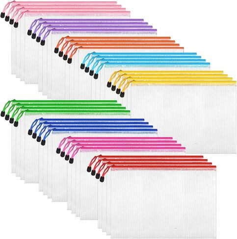 36 Pack A4 Size Mesh Zipper Pouch Bags, 9 Colors Waterproof File Bags for Document Organizers, School, Office Supplies, Board Game, Travel Essentials & Craft Storage in Saudi Arabia