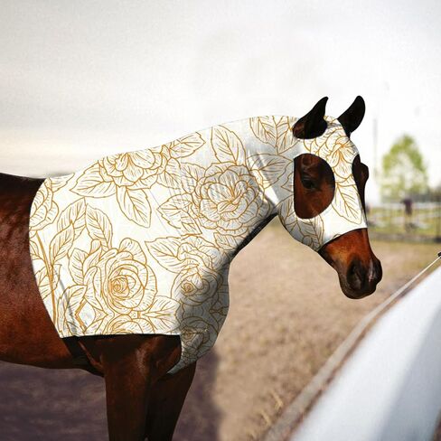 Horse Slicker Hood with Zipper: Snug Fit, No-Ears Design, and Extra Large Eye Holes for Face, Shoulders, Mane, Chest, and Withers - Perfect for Show-L(Flower) in Kuwait
