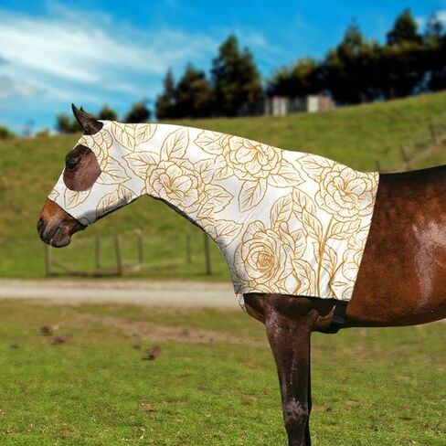 Horse Slicker Hood with Zipper: Snug Fit, No-Ears Design, and Extra Large Eye Holes for Face, Shoulders, Mane, Chest, and Withers - Perfect for Show-L(Flower) in Kuwait