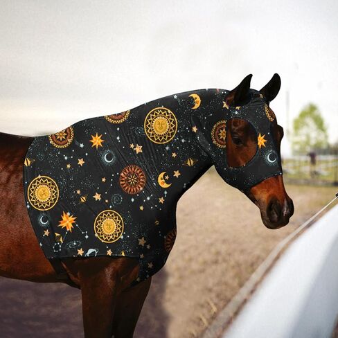 Horse Slicker Hood with Zipper: Snug Fit, No-Ears Design, and Extra Large Eye Holes for Face, Shoulders, Mane, Chest, and Withers - Perfect for Show-L(Flower) in Kuwait