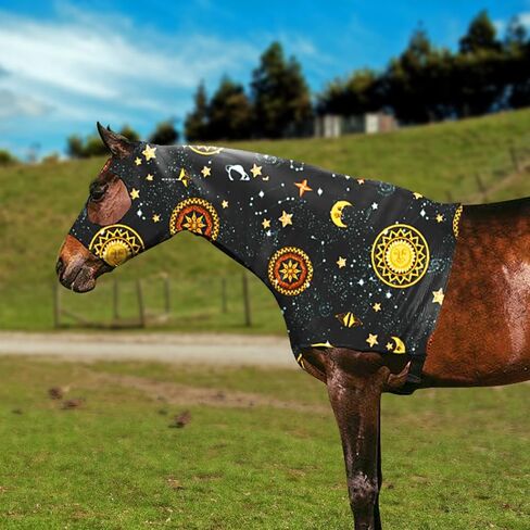 Horse Slicker Hood with Zipper: Snug Fit, No-Ears Design, and Extra Large Eye Holes for Face, Shoulders, Mane, Chest, and Withers - Perfect for Show-L(Flower) in Kuwait