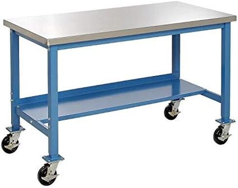 Global Industrial Mobile Production Workbench, Stainless Steel, 72" W x 30" D, Blue in Saudi Arabia