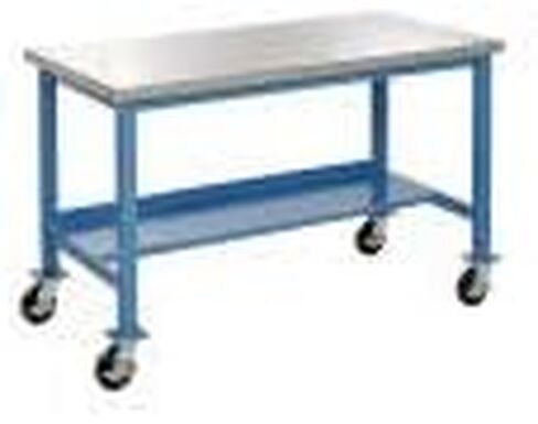 Global Industrial Mobile Production Workbench, Stainless Steel, 72" W x 30" D, Blue in Saudi Arabia