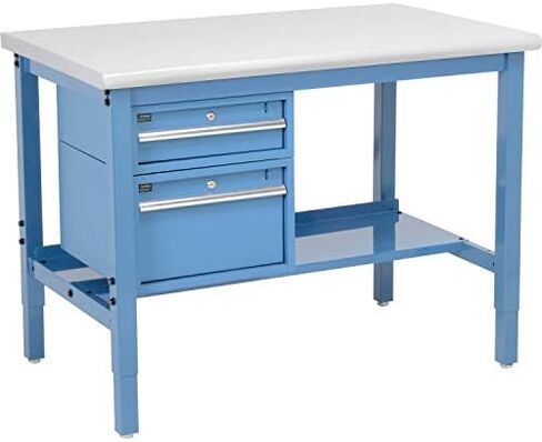Global Industrial 48 "W X 30" D Workbench ، 1-5/8 "حافة السلامة الصفائح البلاستيكية السميكة مع الأدراج والرف ، والأزرق in Saudi Arabia