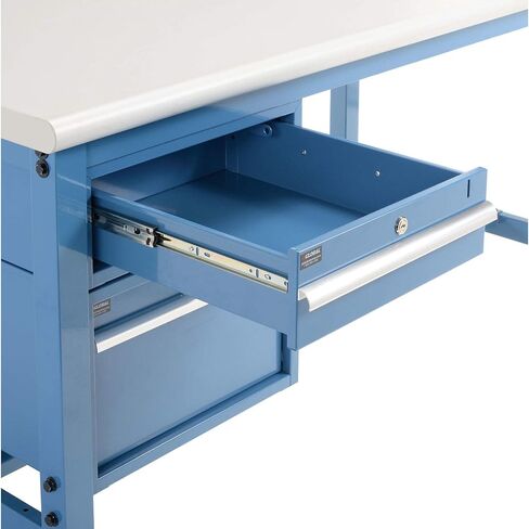 Global Industrial 48 "W X 30" D Workbench ، 1-5/8 "حافة السلامة الصفائح البلاستيكية السميكة مع الأدراج والرف ، والأزرق in Saudi Arabia