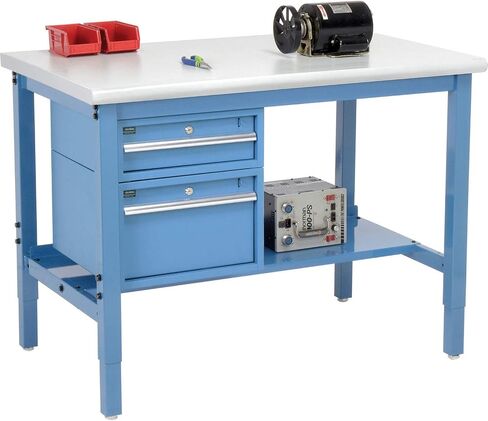 Global Industrial 48 "W X 30" D Workbench ، 1-5/8 "حافة السلامة الصفائح البلاستيكية السميكة مع الأدراج والرف ، والأزرق in Saudi Arabia
