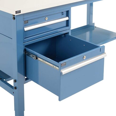 Workbench الصناعي العالمي 72 "W × 30" د ، 1-1/4 "ESD سميكة الحافة المربعة مع الأدراج والرف ، الأزرق in Saudi Arabia