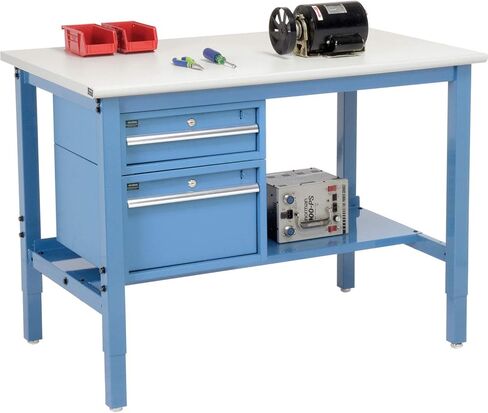 Global Industrial 48 "W X 30" D Workbench ، 1-1/4 "ESD Safety Edge مع الأدراج والرف والأزرق in Saudi Arabia