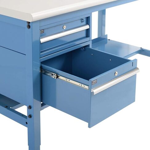 Global Industrial 72" W x 30" D Workbench, 1-5/8" Thick Plastic Laminate Safety Edge with Drawers & Shelf, Blue in Saudi Arabia