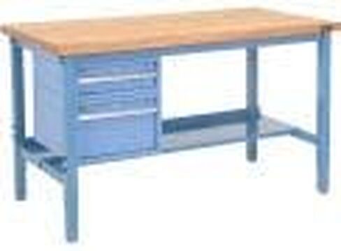 Global Industrial 60 "W X 36" D Workbench ، 1-3/4 "Sway Maple Top Square Edge مع الأدراج والرف والأزرق in Saudi Arabia
