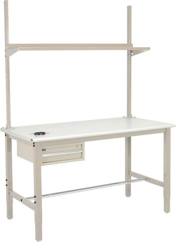 Global Industrial 60 "W X 30" D Workbench ، 1-5/8 "ESD Safety Edge مع درج ، مستقيم و رف ، تان in Saudi Arabia