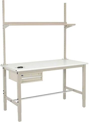 Global Industrial 60 "W X 30" D Workbench ، 1-5/8 "ESD Safety Edge مع درج ، مستقيم و رف ، تان in Saudi Arabia