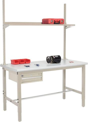 Global Industrial 60 "W X 30" D Workbench ، 1-5/8 "ESD Safety Edge مع درج ، مستقيم و رف ، تان in Saudi Arabia