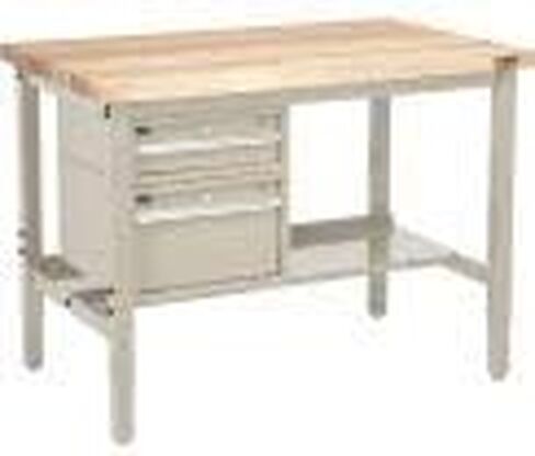 Global Industrial 48 "W X 30" D Workbench ، 1-3/4 "Sway Maple Top Square Edge مع الأدراج والرف ، تان in Saudi Arabia