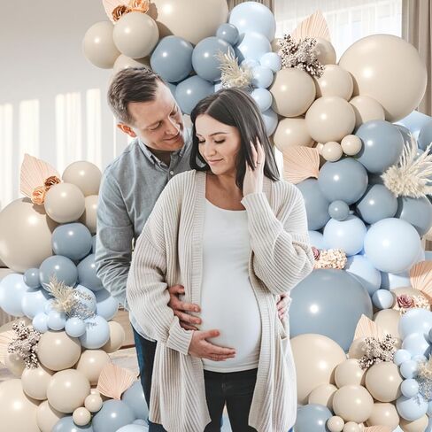 Dusty Blue Sand White Balloon Garland Arch Kit, Slate Fog Baby Blue Sand White Beige Latex Party Balloons for Boys Girls Bear Theme Baby Shower Birthday Gender Reveal Bridal Wedding Party Decorations in Kuwait