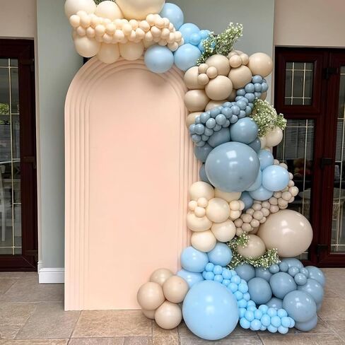 Dusty Blue Sand White Balloon Garland Arch Kit, Slate Fog Baby Blue Sand White Beige Latex Party Balloons for Boys Girls Bear Theme Baby Shower Birthday Gender Reveal Bridal Wedding Party Decorations in Kuwait