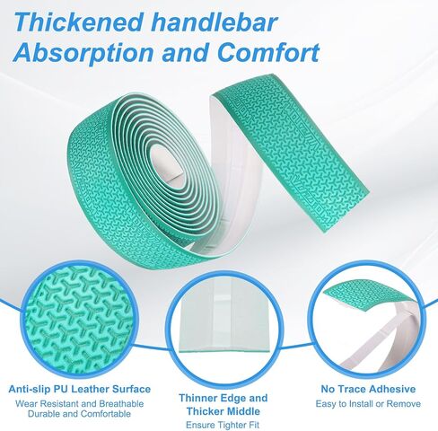 PATIKIL PU EVA Bike Handlebar Tape, 1 Pair Bicycle Bar Tape Ergonomic Comfort One Size with End Plugs & Adhesive Backs for Road Cycling Folding, Green in Saudi Arabia