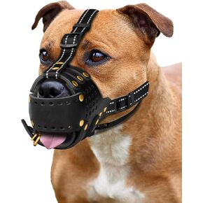 كمامة الكلب ، سلة جلدية ناعمة للسلالات الكبيرة المتوسطة ، بيتبول الكلب كمامة أمستاف ستافوردشاير تيرير ، الراعي الألماني Dalmatian Deberman قابل للتعديل (L) in Kuwait