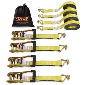 VEVOR Ratchet Tie Down Straps (4-Pack), 10000 lb Break Strength, Heavy Duty Double J Hooks, 2" x 27' with Padded Handles - Ideal for Moving, Securing Cargo, Appliances, Lawn Equipment, and More in Saudi Arabia