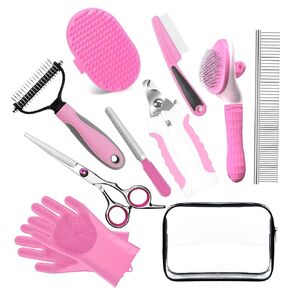 Dog Brush for Shedding 13pcs Bath Grooming Kit with Pet Nail Clipper and File - Dog Bath Brush Cat Grooming Supplies, Dematting Comb Bath Brush Shampoo Scrubber for Dogs and Cats in Kuwait