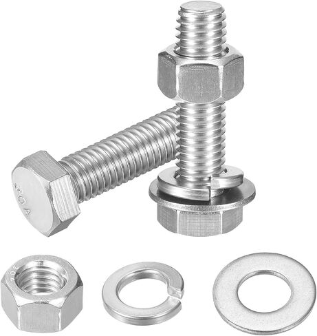 UXCELL 10SET HEX رأس المسمار الترباس ، 1/2-13 × 2 304 الفولاذ المقاوم للصدأ الترباس ملولب بالكامل مع المكسرات ، غسالات قفل ، الفضة in Saudi Arabia