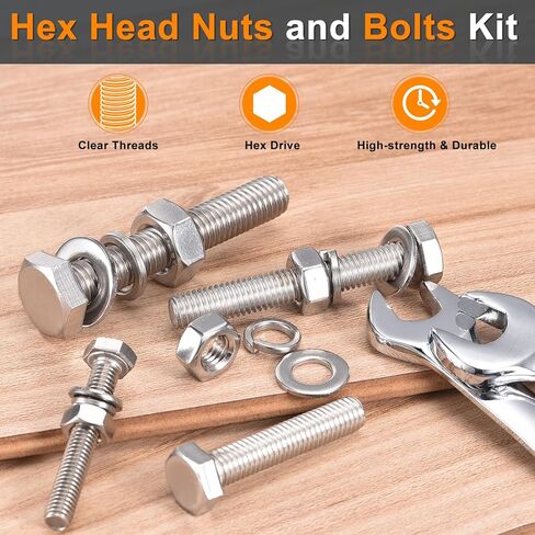 UXCELL 10SET HEX رأس المسمار الترباس ، 1/2-13 × 2 304 الفولاذ المقاوم للصدأ الترباس ملولب بالكامل مع المكسرات ، غسالات قفل ، الفضة in Saudi Arabia