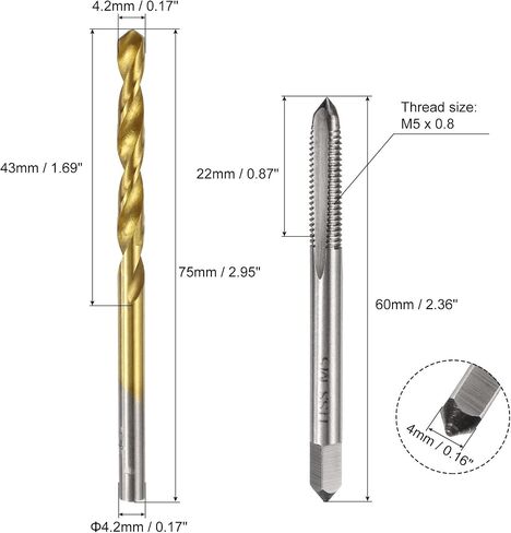 #us 2pcs m5 × 0.8 النفق المستقيم الصنبور غير المصحوب و 2pcs 4.2 مم بتات. in Saudi Arabia