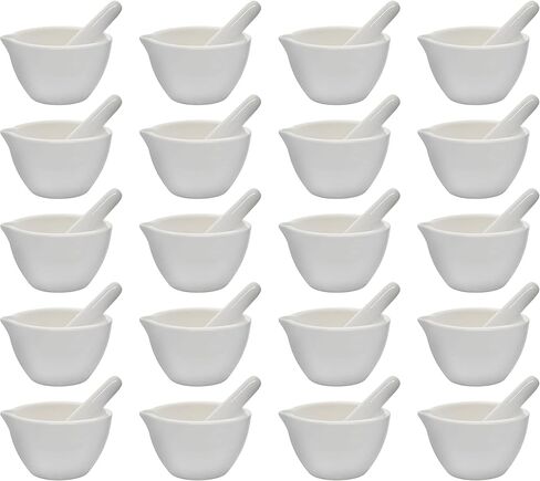 EISCO 20PK Porcelain Mortar & Pestle Sets, 2oz (60mL) - Unglazed Grinding Surface Excellent for Kitchen or Laboratory Grinds Powdered Chemicals, Herbs Spices Pill Crusher White- Eisco Labs in Saudi Arabia