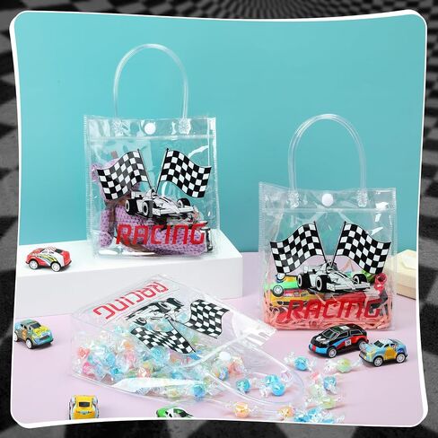 Sweetude 24 Pcs Hero Party Favor Bags with Handles Hero Theme Clear Candy PVC Plastic Bags Boom Theme Goodie Holder for Party Supplies Birthday Treat 5.9x6.3x2.8 Inches in Saudi Arabia