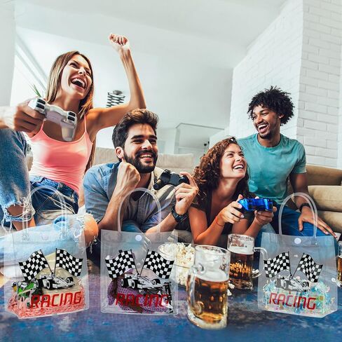 Sweetude 24 Pcs Hero Party Favor Bags with Handles Hero Theme Clear Candy PVC Plastic Bags Boom Theme Goodie Holder for Party Supplies Birthday Treat 5.9x6.3x2.8 Inches in Saudi Arabia