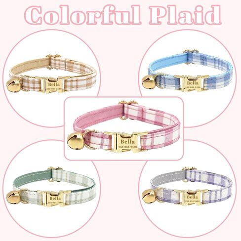 Personalized Cat Collar with Custom Name Plate, Customize Engraved Metal Buckle, Adjustable Velvet Tough Nylon Cat ID Tag Collars with Bell in Kuwait