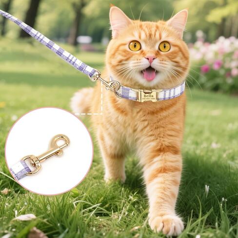 Personalized Cat Collar with Custom Name Plate, Customize Engraved Metal Buckle, Adjustable Velvet Tough Nylon Cat ID Tag Collars with Bell in Kuwait