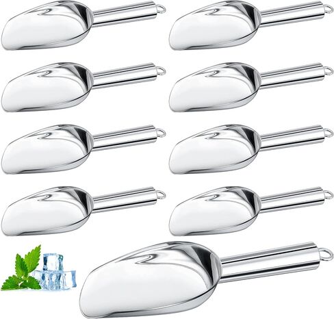 Zhehao 8 PCS Metal Ice Scoop 6 Oz من الفولاذ المقاوم للصدأ من الفولاذ المقاوم للصدأ من أجل صانع الجليد المطبخ المطبخ حفلة زفاف صغيرة لحيوانات الحيوانات الأليفة حلوى الغذاء حلوى الشاطئ (الفضة) in Kuwait