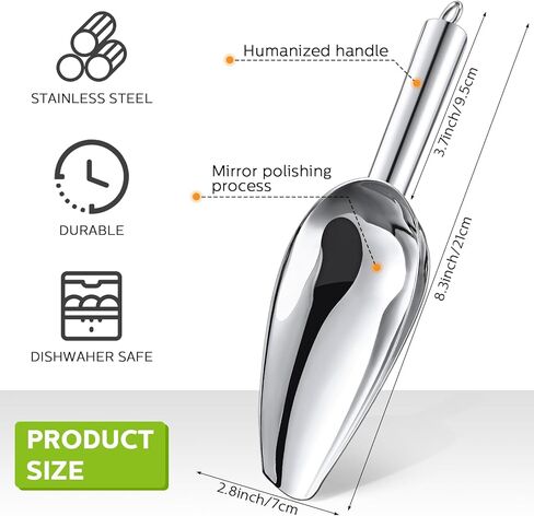 Zhehao 8 PCS Metal Ice Scoop 6 Oz من الفولاذ المقاوم للصدأ من الفولاذ المقاوم للصدأ من أجل صانع الجليد المطبخ المطبخ حفلة زفاف صغيرة لحيوانات الحيوانات الأليفة حلوى الغذاء حلوى الشاطئ (الفضة) in Kuwait