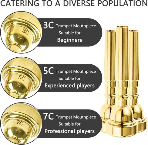 3 Packs Gold Trumpet Mouthpiece Set Pure Copper Mouthpieces, Labor-Saving Replacement Accessories for Beginners and Students (3C, 5C, 7C) in Saudi Arabia