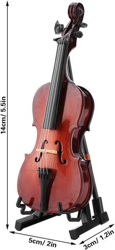Wooden Miniature Cello with Stand Bow Case, 5.5 X 2 X 1.2 Miniature Cello Replica Dollhouse Accessory, Instrument Model Desktop Decoration for Home Office in Saudi Arabia