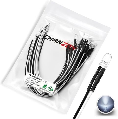 chanzon 20 pcs مسبقا مسبقا 5mm RGB أضواء الصمام الثنائي الصمام الصمام السريع (عدسة شفافة صافية DC 12V) مع 560 أوم 1/4W المقاوم ومؤشر السلك 24AWG مؤشر مصباح المصباح المصباح. in Saudi Arabia