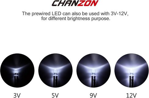 chanzon 20 pcs مسبقا مسبقا 5mm RGB أضواء الصمام الثنائي الصمام الصمام السريع (عدسة شفافة صافية DC 12V) مع 560 أوم 1/4W المقاوم ومؤشر السلك 24AWG مؤشر مصباح المصباح المصباح. in Saudi Arabia