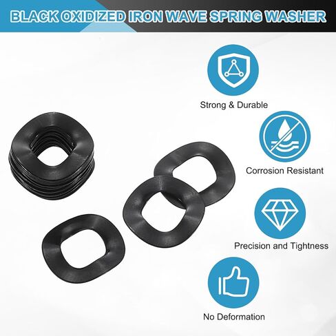 uxcell Wave Spring Washer, 100Pcs 0.98"x0.75"x0.02" (ODxIDxT) - Iron Curved Washer for Screw Bolt, Wave Washers Gaskets for Machinery (Black) in Saudi Arabia