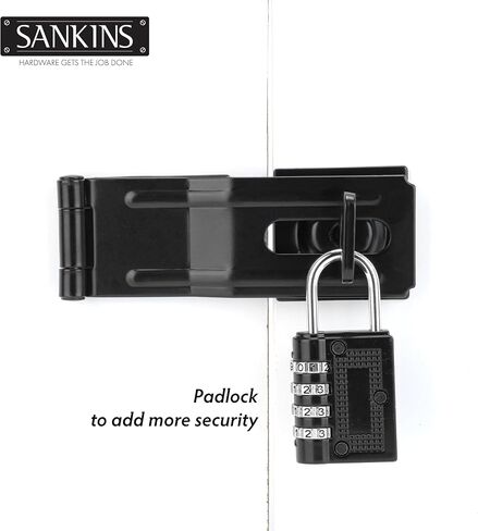 4-1/2 "HASPS SEDIVE SAPELE Safety ، Gate Door HASP Latches Safety Packlock Clasp مع مقبض تويست للسياج ، بوابة ، خزانة ، أسود ، 2 عبوة in Kuwait