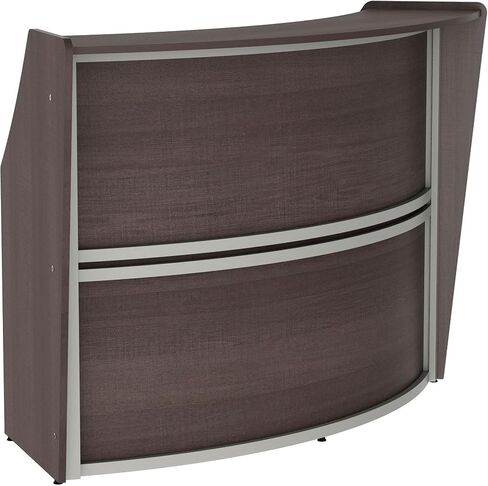 Linea Italia Curved Modern Office Desk Easy to Assembly 2 Panel Reception Counter for Lobby, Salon, 124" x 49", Walnut in Saudi Arabia