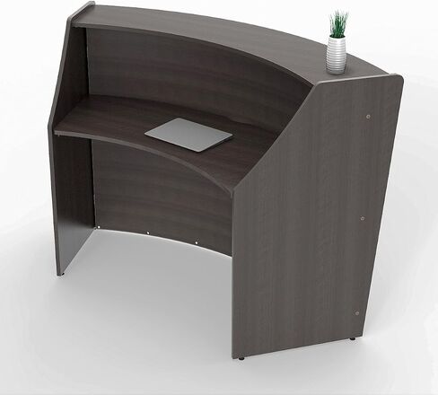 Linea Italia Curved Modern Office Desk Easy to Assembly 2 Panel Reception Counter for Lobby, Salon, 124" x 49", Walnut in Saudi Arabia