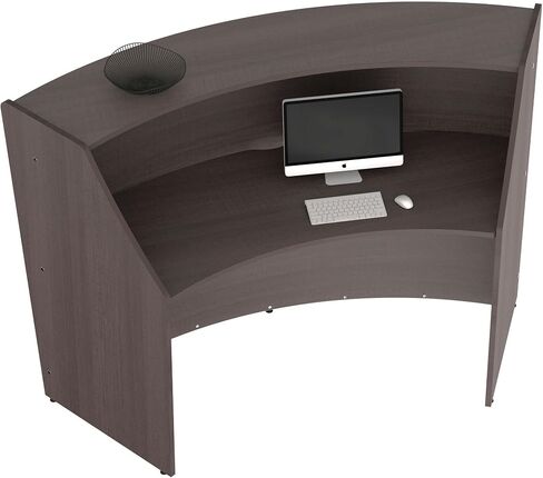 Linea Italia Curved Modern Office Desk Easy to Assembly 2 Panel Reception Counter for Lobby, Salon, 124" x 49", Walnut in Saudi Arabia