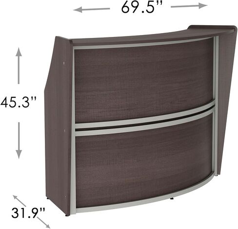 Linea Italia Curved Modern Office Desk Easy to Assembly 2 Panel Reception Counter for Lobby, Salon, 124" x 49", Walnut in Saudi Arabia