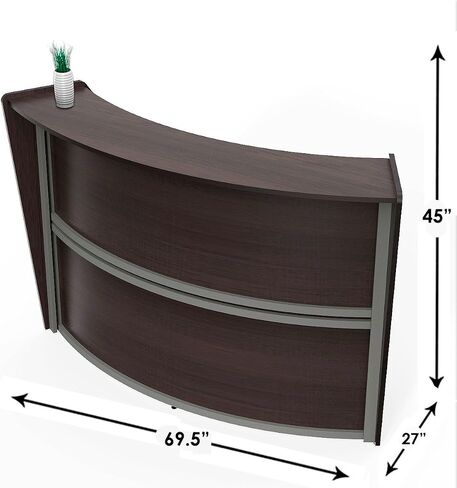 Linea Italia Curved Modern Office Desk Easy to Assembly 2 Panel Reception Counter for Lobby, Salon, 124" x 49", Walnut in Saudi Arabia